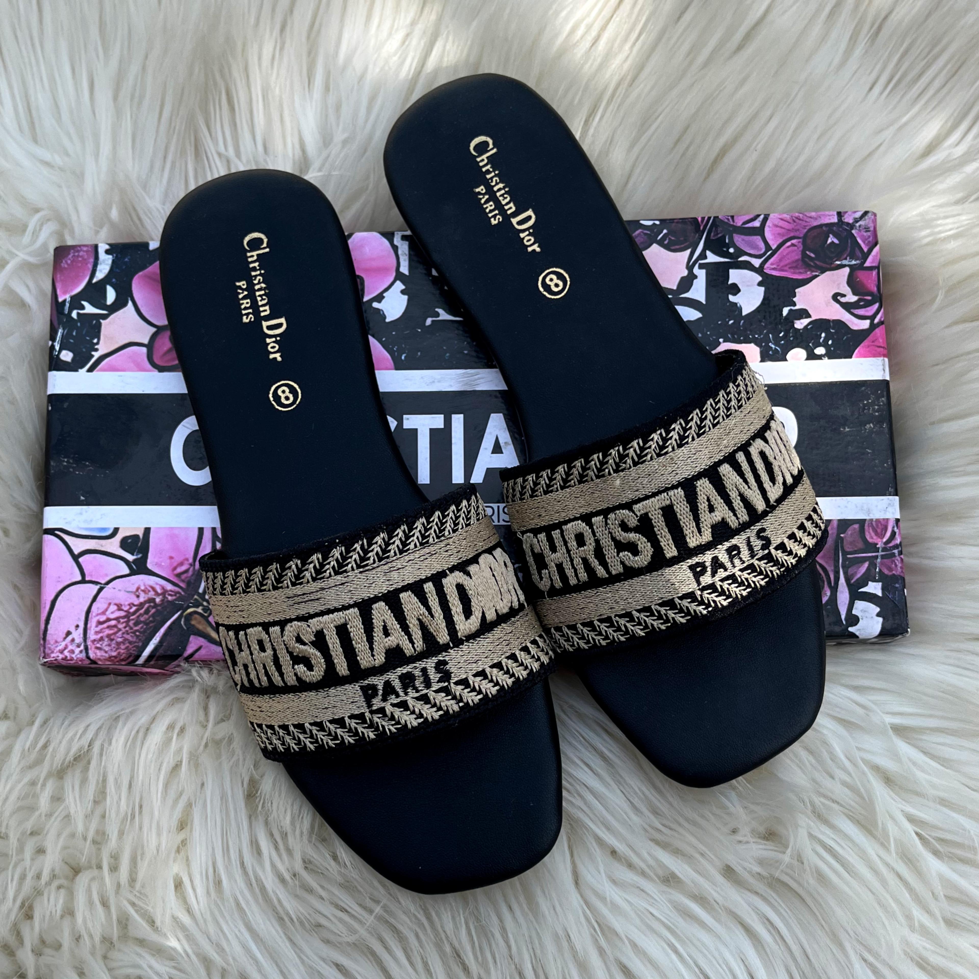 Christian Dior Embroidered Flat Slippers