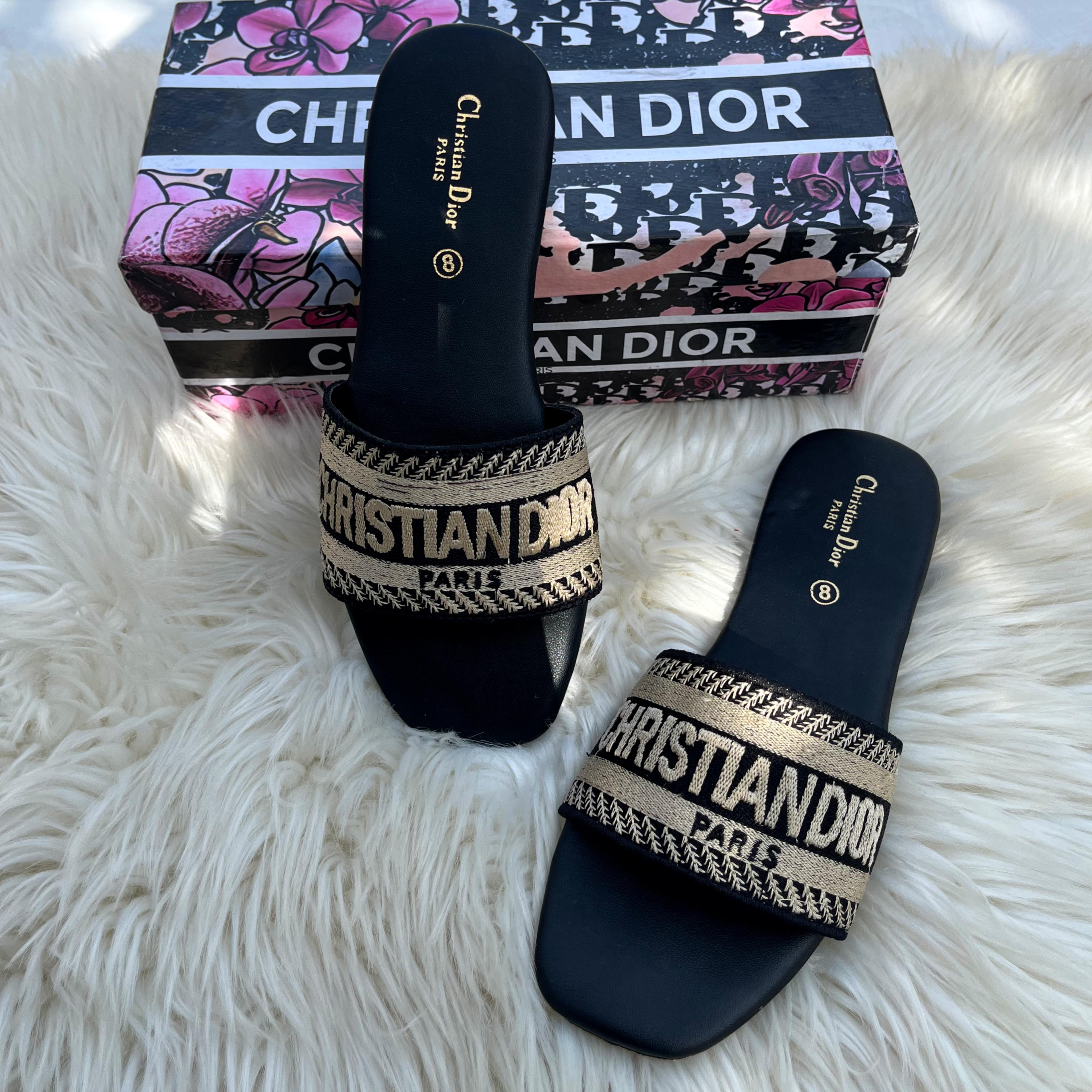 Christian Dior Embroidered Flat Slippers