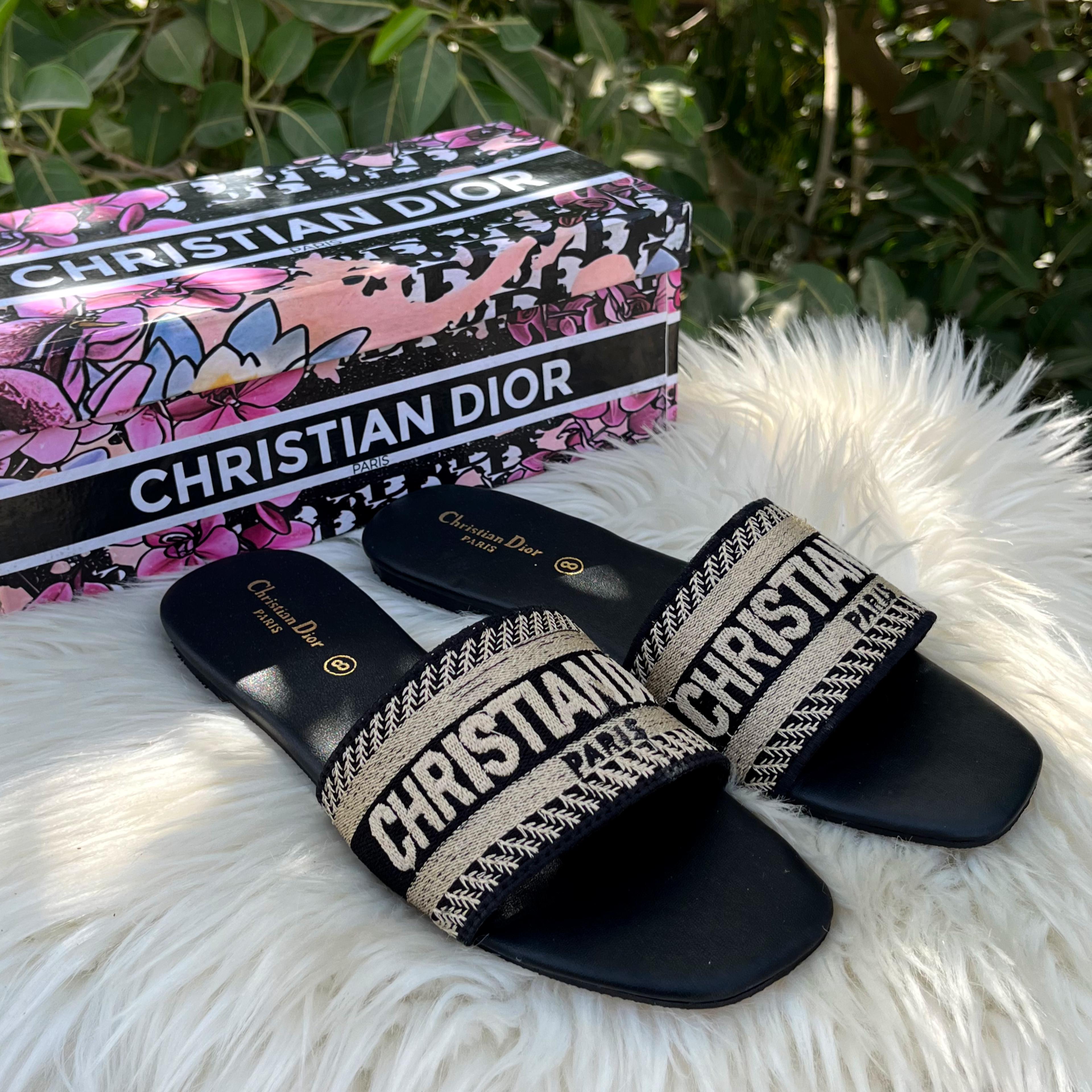 Christian Dior Embroidered Flat Slippers