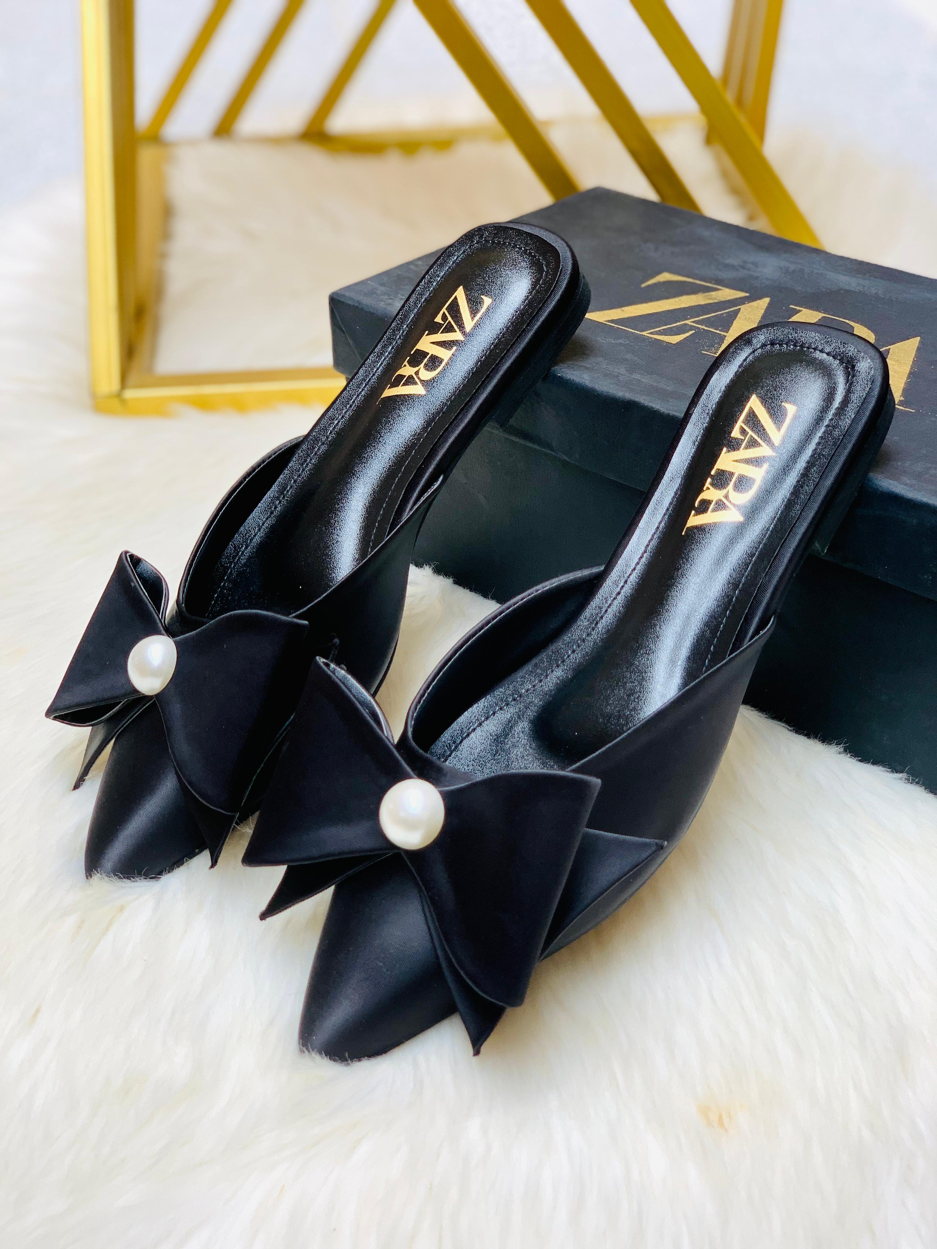 ZARA Pearl Bow Flat Pumps